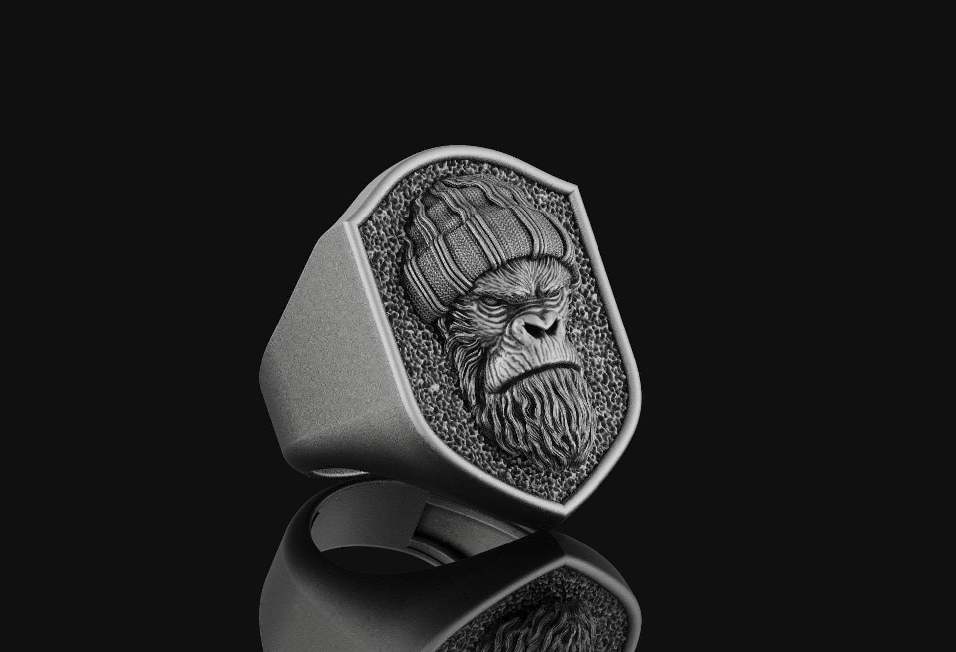 sterling 3D Affenkopf, Wildlife Ring, Safari Silber Herren Big Pinky Ring Gorilla Schmuck Tier Themen Accessoire von AngeliosJewelry