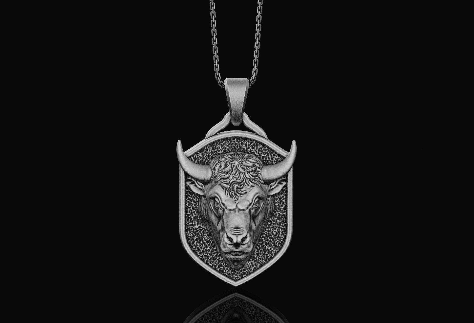 sterling Silber Bull Halskette Geschenke Für Männer Tier Anhänger Schmuck Personalisierte Buffalo Unisex Accessoire von AngeliosJewelry