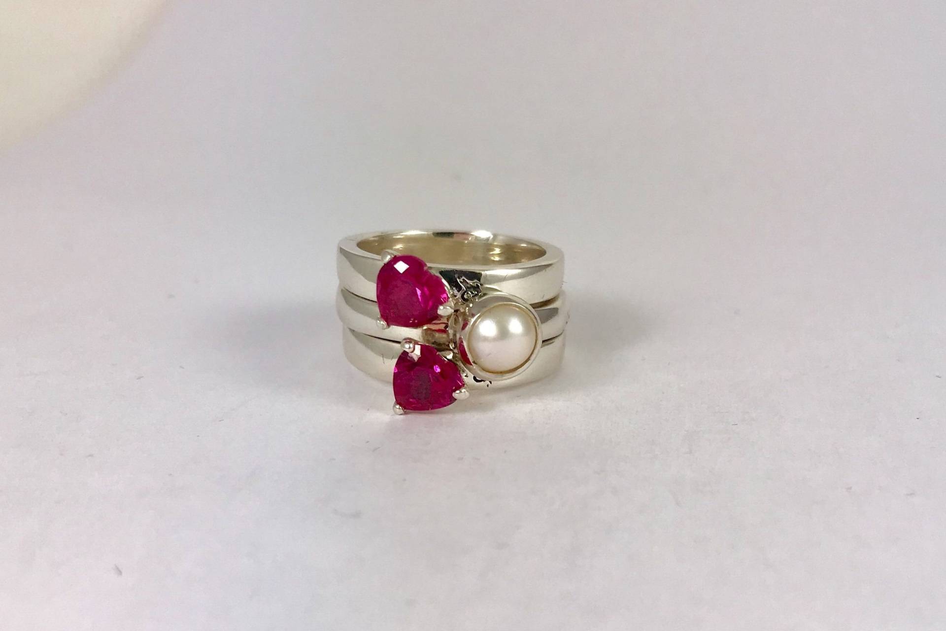 Herzförmige Zirkonia & Perlen Stapelringe Silber 925 Gepunzt von Angeliquejewel