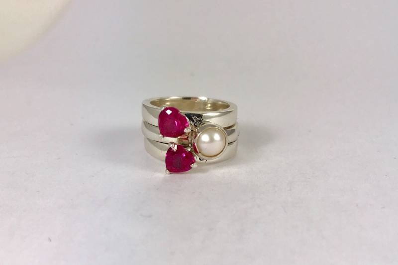 Herzförmige Zirkonia & Perlen Stapelringe Silber 925 Gepunzt von Angeliquejewel