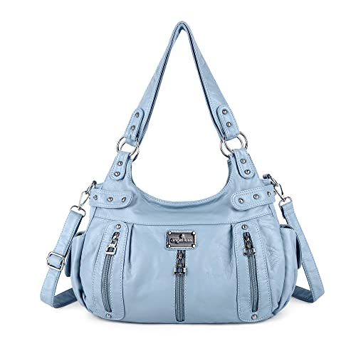 Angelkiss Große Geldbörsen und Handtaschen für Damen, gewaschenes Kunstleder, Crossbody, Hobo-Umhängetasche, Schultertasche, Handtasche, 8901 Himmelblau von Angel Kiss