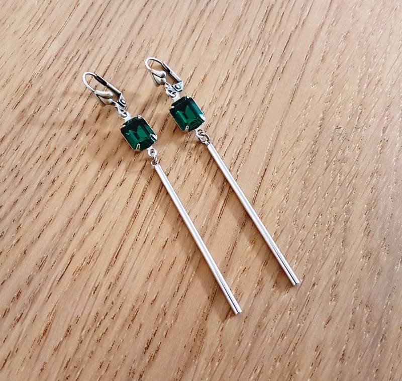 Art Deco Smaragd Swarovski Ohrringe Silber Brautschmuck von Angellesque