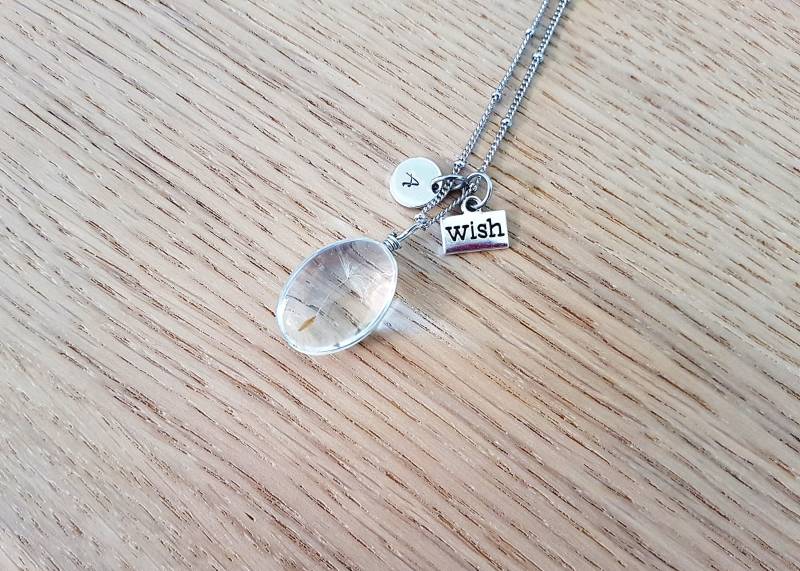 Dandelion Seed Glass Wish Halskette Sterling Silber Initial Charm von Angellesque