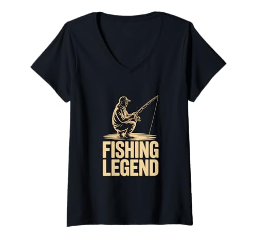 Damen Angeln Angler Legende Fishing Legend Vintage T-Shirt mit V-Ausschnitt von Angeln Angler Spruch Fischer Karpfen Hecht Wels