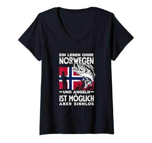 Damen Ein Leben Ohne Norwegen und Angeln Ist Möglich Aber Sinnlos T-Shirt mit V-Ausschnitt Damen Ein Leben Ohne Norwegen und Angeln Ist Möglich Aber Sinnlos T-Shirt mit V-Ausschnitt von Angeln Norwegen Geschenk Angler Spruch