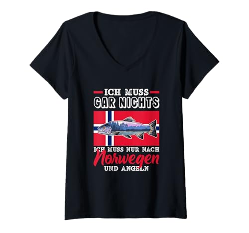 Damen Ich Muss Gar Nichts Ich Muss Nur Nach Norwegen Und Angeln T-Shirt mit V-Ausschnitt Damen Ich Muss Gar Nichts Ich Muss Nur Nach Norwegen Und Angeln T-Shirt mit V-Ausschnitt von Angeln Norwegen Geschenk Angler Spruch