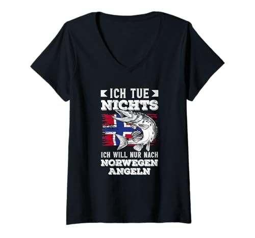 Damen Ich Tue Nichts Ich Will Nur Nach Norwegen Und Angeln T-Shirt mit V-Ausschnitt Damen Ich Tue Nichts Ich Will Nur Nach Norwegen Und Angeln T-Shirt mit V-Ausschnitt von Angeln Norwegen Geschenk Angler Spruch