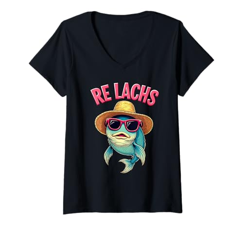 Damen Re Lachs Angler Relax Wortspiel Fischer Fischen Lachs Fisch T-Shirt mit V-Ausschnitt Damen Re Lachs Angler Relax Wortspiel Fischer Fischen Lachs Fisch T-Shirt mit V-Ausschnitt von Angeln Re Lachs Fischer Lustig Fischen Humor Angel