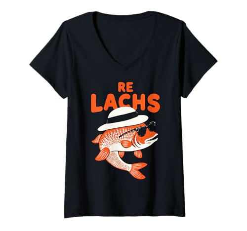 Damen Re Lachs Angler Relax Wortspiel Fischer Fischen Lachs Fisch T-Shirt mit V-Ausschnitt Damen Re Lachs Angler Relax Wortspiel Fischer Fischen Lachs Fisch T-Shirt mit V-Ausschnitt von Angeln Re Lachs Fischer Lustig Fischen Humor Angel