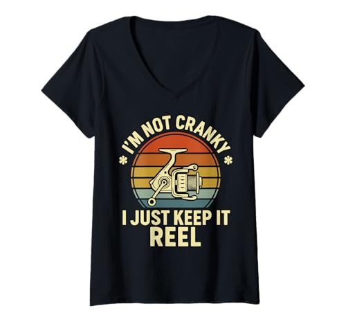 Damen I'm Not Cranky I Just Keep It Reel T-Shirt mit V-Ausschnitt von Angeln Rolle Fischer Angler