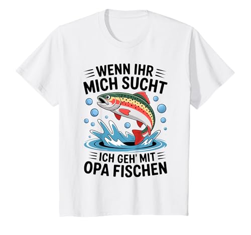 Kinder Angeln Fischen mit Opa springende Forelle T-Shirt Kinder Angeln Fischen mit Opa springende Forelle T-Shirt von Angeln mit Opa Abenteuer mit Opa am Wasser
