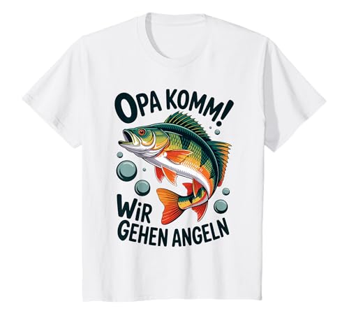 Kinder Opa komm wir gehen Angeln! Barsch Angeln mit Opa T-Shirt von Angeln mit Opa Abenteuer mit Opa am Wasser