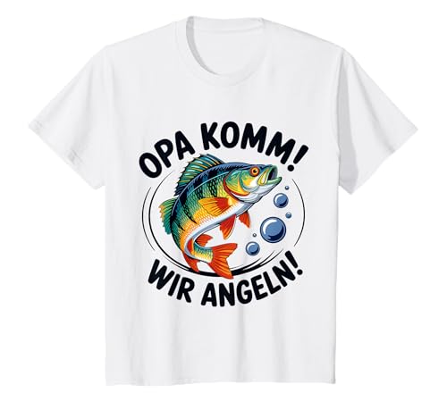 Kinder Opa komm wir gehen Angeln! Barsch Angeln mit Opa T-Shirt von Angeln mit Opa Abenteuer mit Opa am Wasser