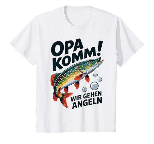 Kinder Opa komm wir gehen Angeln! Hecht Angeln mit Opa T-Shirt Kinder Opa komm wir gehen Angeln! Hecht Angeln mit Opa T-Shirt von Angeln mit Opa Abenteuer mit Opa am Wasser