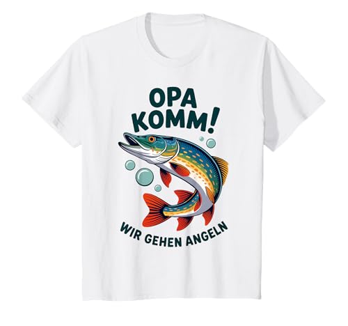 Kinder Opa komm wir gehen Angeln! Hecht Angeln mit Opa T-Shirt von Angeln mit Opa Abenteuer mit Opa am Wasser