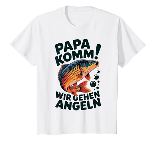 Kinder Angeln Fischen mit Papa Springender Karpfen T-Shirt von Angeln mit Papa Abenteuer mit Papa am Wasser