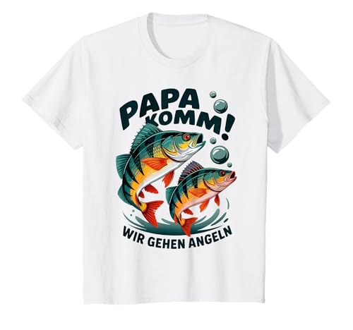 Kinder Angeln Fischen mit Papa springende Barsche T-Shirt Kinder Angeln Fischen mit Papa springende Barsche T-Shirt von Angeln mit Papa Abenteuer mit Papa am Wasser