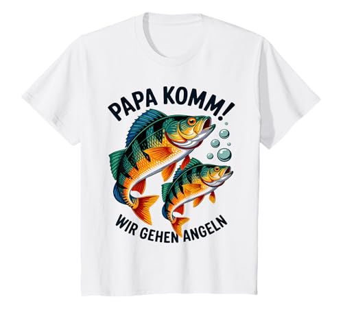 Kinder Angeln Fischen mit Papa springende Barsche T-Shirt von Angeln mit Papa Abenteuer mit Papa am Wasser