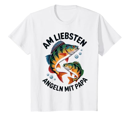 Kinder Angeln Fischen mit Papa springende Barsche T-Shirt von Angeln mit Papa Abenteuer mit Papa am Wasser
