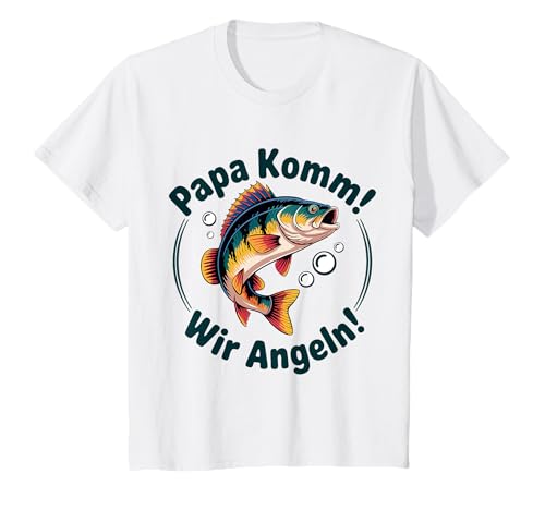 Kinder Papa komm wir gehen Angeln! Barsch Angeln mit Papa T-Shirt Kinder Papa komm wir gehen Angeln! Barsch Angeln mit Papa T-Shirt von Angeln mit Papa Abenteuer mit Papa am Wasser