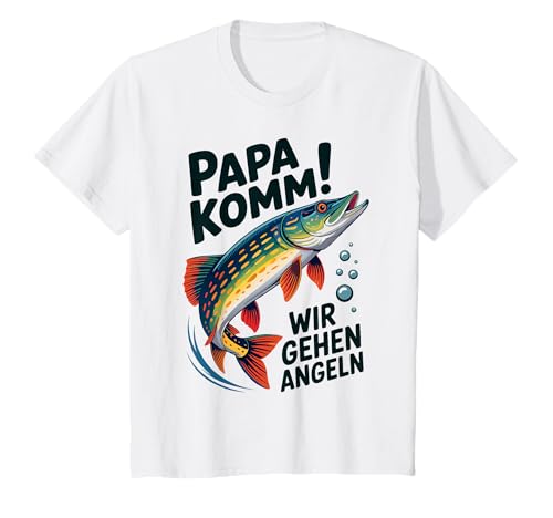Kinder Papa komm wir gehen Angeln! Hecht Angeln mit Papa T-Shirt von Angeln mit Papa Abenteuer mit Papa am Wasser