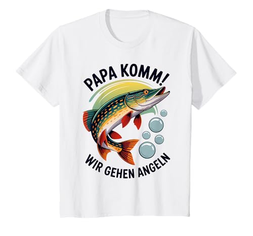 Kinder Papa komm wir gehen Angeln! Hecht Angeln mit Papa T-Shirt von Angeln mit Papa Abenteuer mit Papa am Wasser