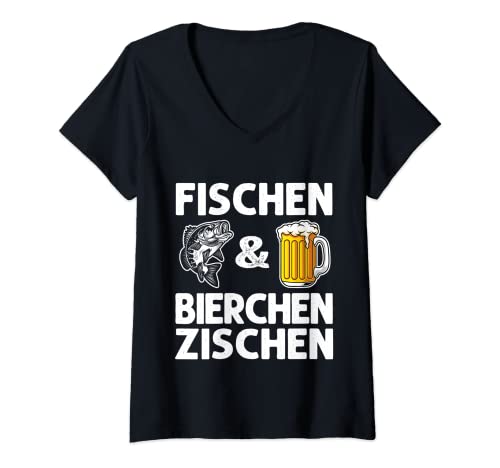Damen Fischen und Bierchen zischen. Lustiges Angler Angeln & Bier T-Shirt mit V-Ausschnitt Damen Fischen und Bierchen zischen. Lustiges Angler Angeln & Bier T-Shirt mit V-Ausschnitt von Angeln & Bier Geschenk Store