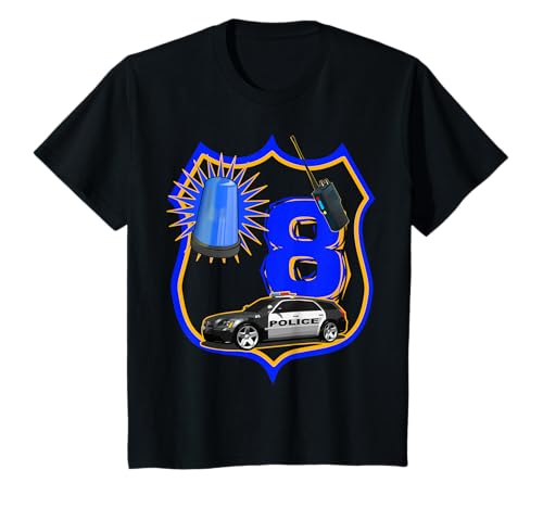 Kinder 8. Geburtstag Polizist T-Shirt 8 Jahre Polizei Auto T-Shirt von Angelo der Wasserfloh!