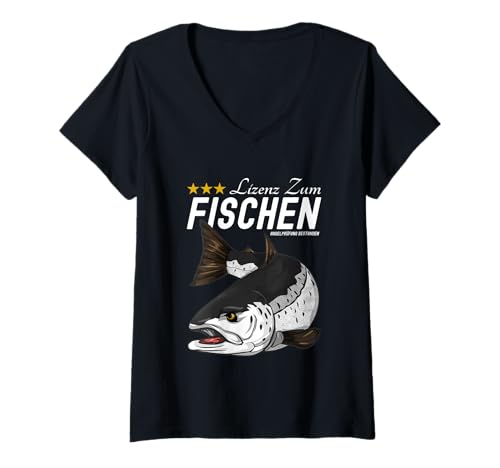 Damen Salmoniden Lizenz Zum Fischen Angelprüfung Bestanden Angler T-Shirt mit V-Ausschnitt Damen Salmoniden Lizenz Zum Fischen Angelprüfung Bestanden Angler T-Shirt mit V-Ausschnitt von Angelprüfung Bestanden und Salmoniden Fischen