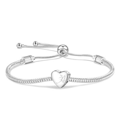 Angelra Armband Damen Herzförmigem Anhänger Silber, Monogramm A-Z Verstellbar Armkette Valentinstag Muttertag Geburtstags Weihnachten Geschenk für Sie Frauen Freundin Mama (A) von Angelra