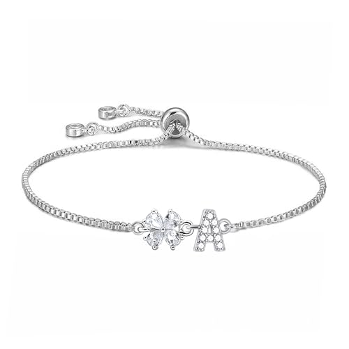 Angelra Armband Damen Silber mit Cubic Zirkonia - 14K Gold Vergoldet Armband mit Buchstaben A-Z Scheiben Monogramm Armbänder Personalisierte Geschenke für Mädchen Frauen Frau Mama Schmuck Damen (A) von Angelra