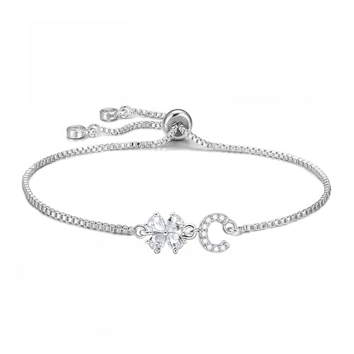 Angelra Armband Damen Silber mit Cubic Zirkonia - 14K Gold Vergoldet Armband mit Buchstaben A-Z Scheiben Monogramm Armbänder Personalisierte Geschenke für Mädchen Frauen Frau Mama Schmuck Damen (C) von Angelra