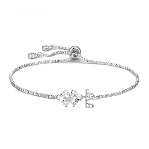Angelra Armband Damen Silber mit Cubic Zirkonia - 14K Gold Vergoldet Armband mit Buchstaben A-Z Scheiben Monogramm Armbänder Personalisierte Geschenke für Mädchen Frauen Frau Mama Schmuck Damen (L) von Angelra