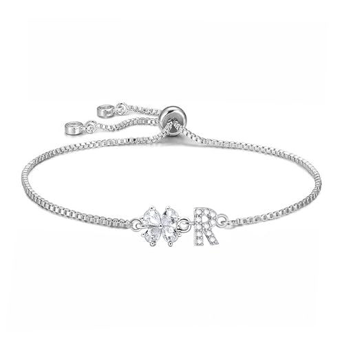 Angelra Armband Damen Silber mit Cubic Zirkonia - 14K Gold Vergoldet Armband mit Buchstaben A-Z Scheiben Monogramm Armbänder Personalisierte Geschenke für Mädchen Frauen Frau Mama Schmuck Damen (R) von Angelra