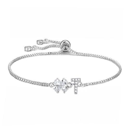 Angelra Armband Damen Silber mit Cubic Zirkonia - 14K Gold Vergoldet Armband mit Buchstaben A-Z Scheiben Monogramm Armbänder Personalisierte Geschenke für Mädchen Frauen Frau Mama Schmuck Damen (T) von Angelra