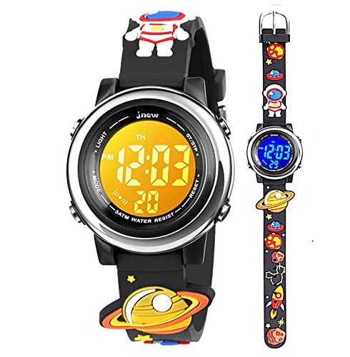 Kleinkind Kinder Digitaluhren für Mädchen Jungen,3D Cute Cartoon 7 Farblichter wasserdichte Sport Elektronische Armbanduhr mit Alarm Stoppuhr für 3-10 Jahre Kinder (Astronaut-Schwarz) von Anloo