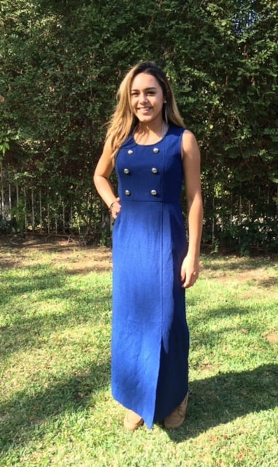60Er Jahre Kleid, Lang, Größe 6, 6, Ärmelloses Maxikleid, Blau von AngelsAboundUs