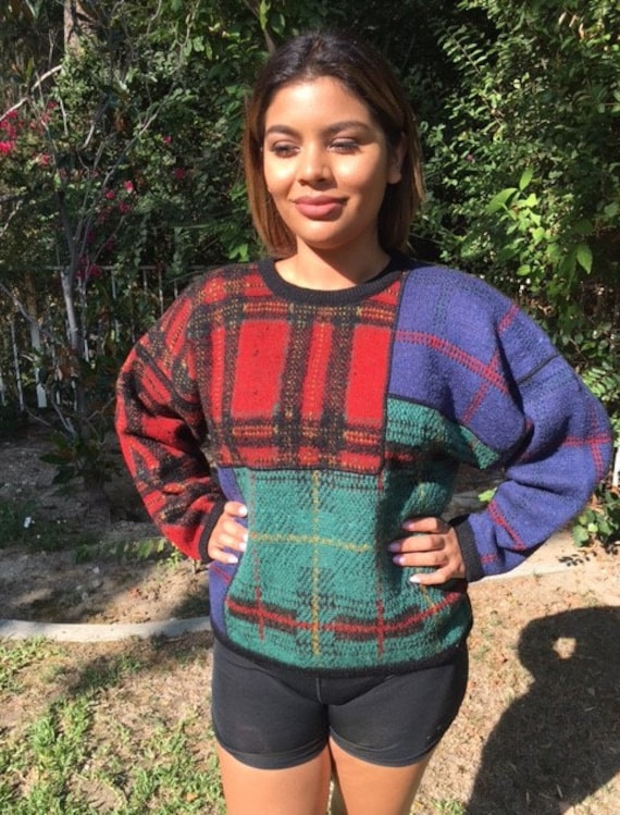 Adrienne Vittadini, Lama Wollpullover, Rot, Grün, Schwarz von AngelsAboundUs