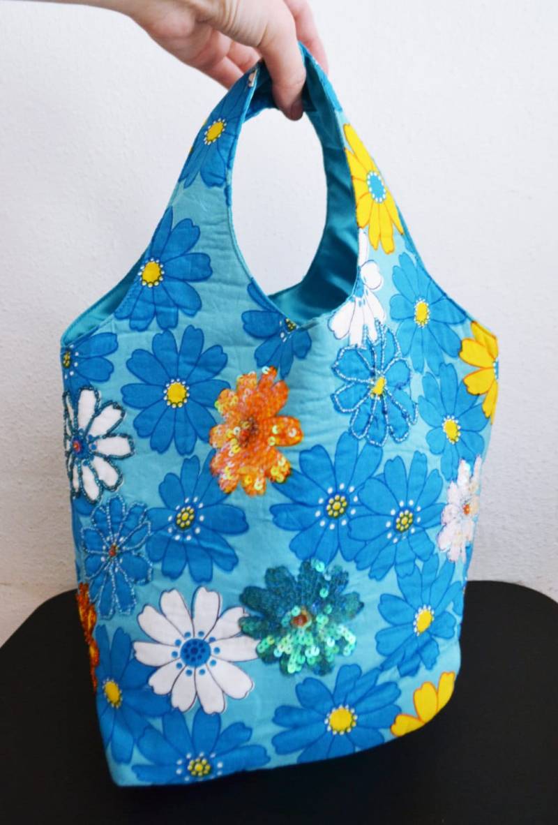 Daisy Tote Bag Kleine Perlen Pailletten Blau Geldbörse Handtasche von AngelsAboundUs