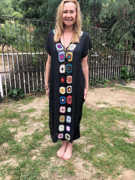 Langes Halb Sheer Kleid, Badeanzug Cover Up, Schwarz, Medium, Groß von AngelsAboundUs