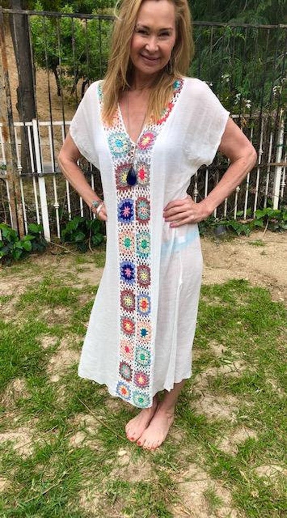 Langes Halbkleid, Badeanzug Cover Up, Kleid, Weiß, Medium, Groß von AngelsAboundUs