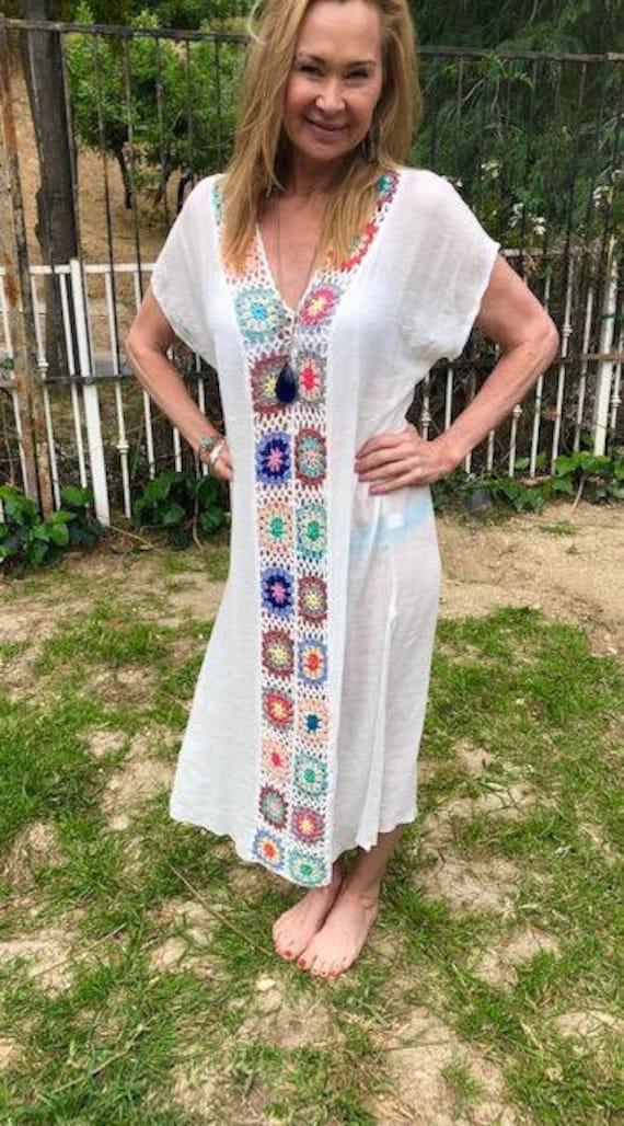 Langes Halbkleid, Badeanzug Cover Up, Kleid, Weiß, Medium, Groß von AngelsAboundUs