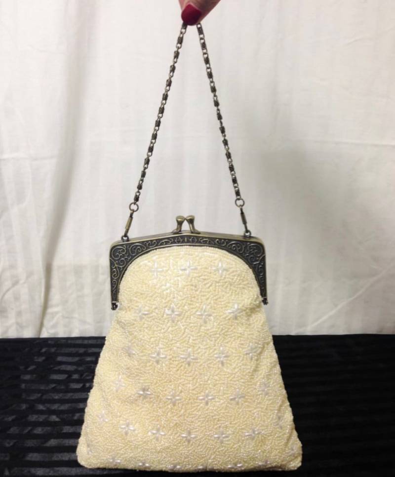 Perlen Geldbörse, Art Deco, Geldbeutel, Beutel, Creme Weiß, Creme Formal, Handtasche von AngelsAboundUs