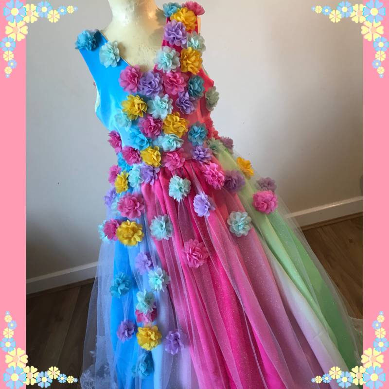 Einzigartiges Helles Buntes Regenbogen Party Festzug Kleid. Rosa Blau Grün Gelb Frühling Sommer Blumen Chiffon Spitze Hübsches Kleid Für von AngelsEmporiumTutus