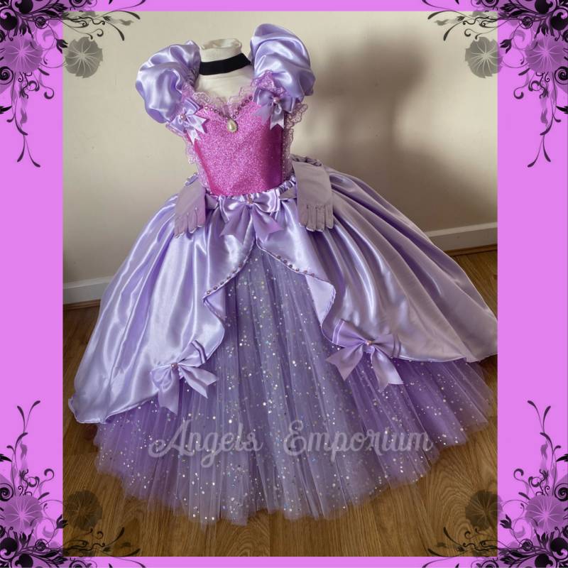 Lavendel Lila Prinzessin Cinderella Inspiriert Tutu Kleid Ball Festzug Kostüm Luxus Satin Glitter Langes Funkelndes Mit Handschuhen von AngelsEmporiumTutus