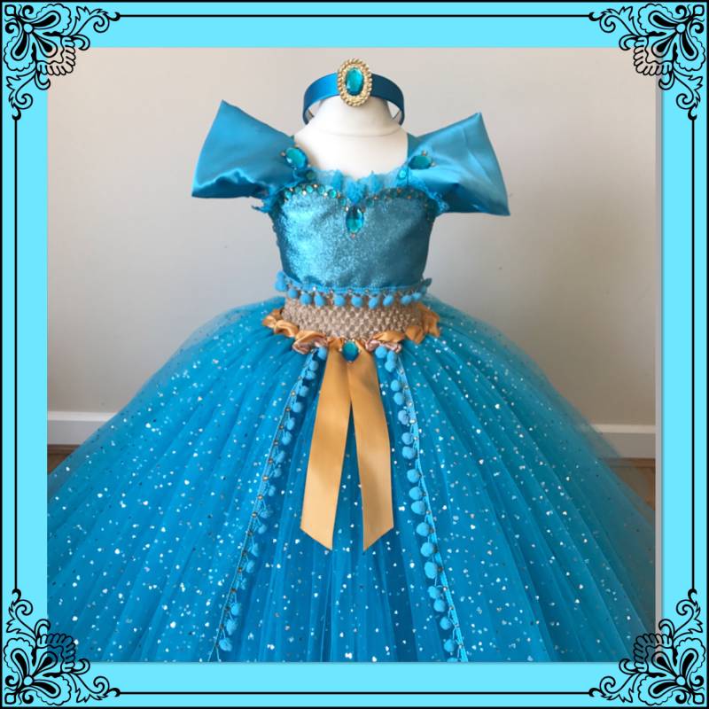 Prinzessin Jasmine Aladdin Inspiriert Tutu Kleid Und Stirnband Türkis Blau Gold Glitzernde Funkelnde Ballkleid Festzug Gala Party von AngelsEmporiumTutus