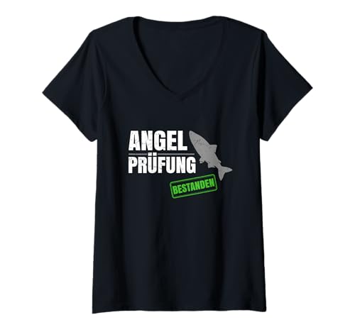 Damen Angelprüfung Bestanden Angelschein Prüfung Angler T-Shirt mit V-Ausschnitt von Angelschein Prüfung und Angelprüfung Bestanden
