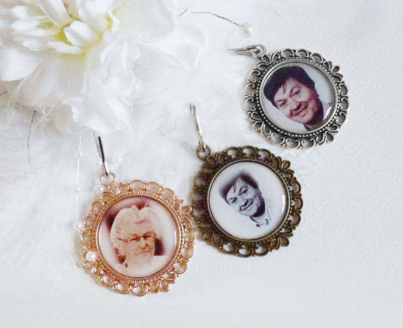 Brautstraußanhänger Mit Foto, Memorial, Fotomedaillon, Andenken in 3 Farben von HappyButterflyLH