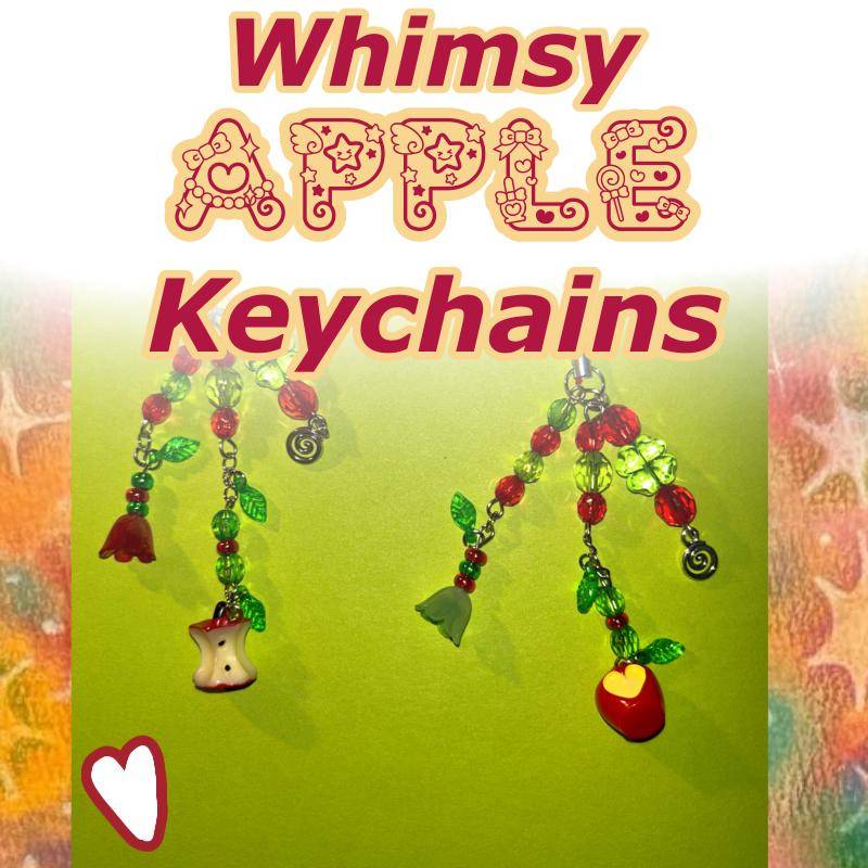 Whimsy Twee Apple Keychains Spiral Whimsical Red Green Nature Fruit Accessories von AngelsxArt