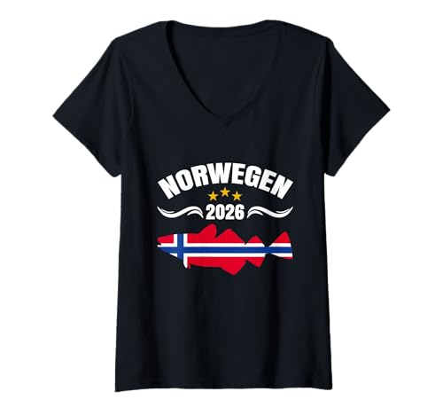 Damen Dorsch Angeln Must Have Angler Norwegen Angeltour 2026 T-Shirt mit V-Ausschnitt von Angeltour Norwegen 2026 und Angeln Must Have